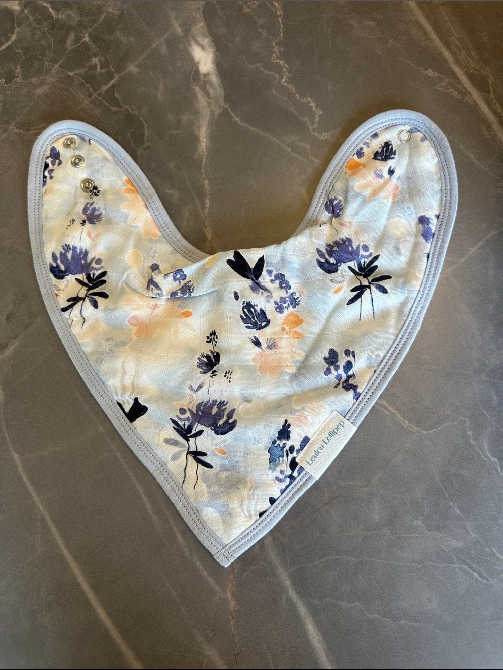 Soft Floral Blue Cotton Bib with Snap Closure